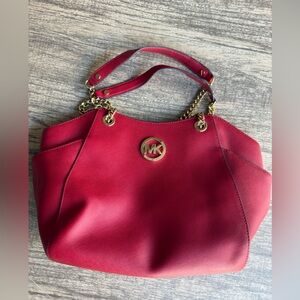 Michael Kors Red Shoulder Bag with Gold Accents
